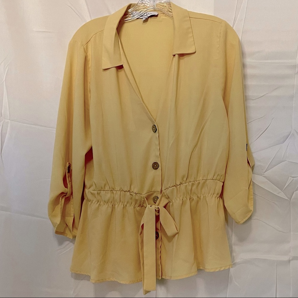 Sweet Rain Yellow Button Down Blouse